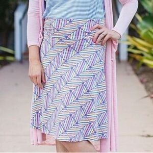 LuLaRoe 3X Azure Pastel Yellow Mauve Pink Blue Orange Geo Print A-Line Skirt